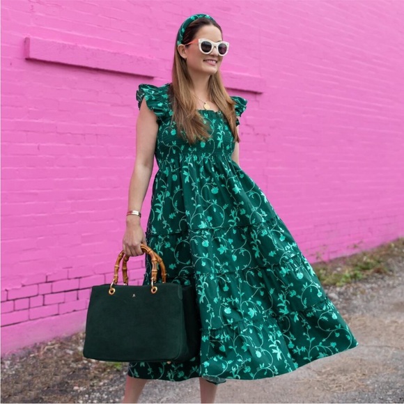 Hill House Home The Ellie Nap Midi Dress in Emerald Green Botanical Print XS - Picture 1 of 12